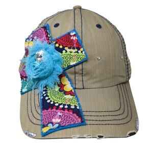 Cross Strapback Trucker Hat Beige One Size Adjustable Distressed Pinky Bolle